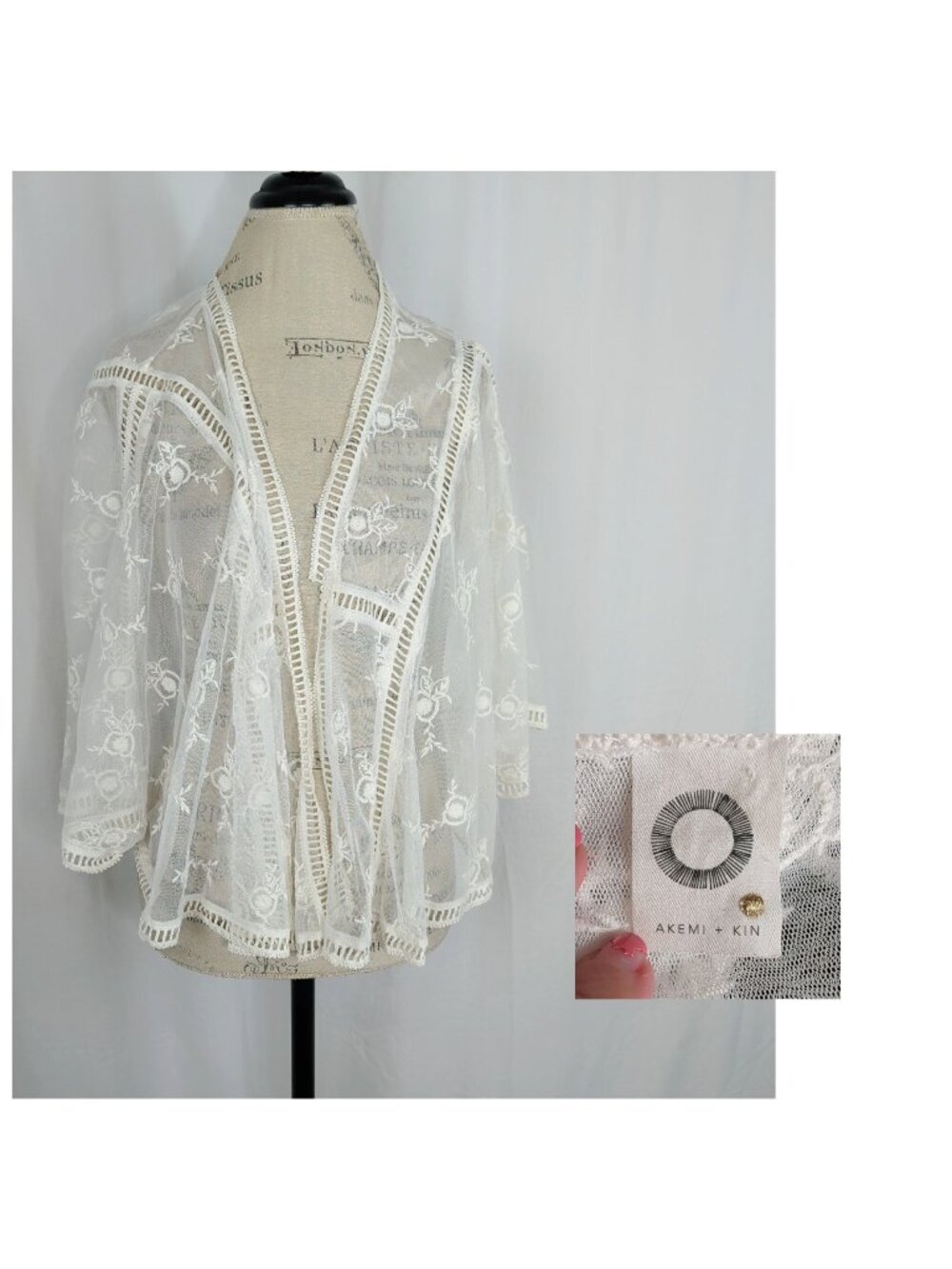 Anthropologie Akemi Kin White Lace Cardigan Cropped One Size